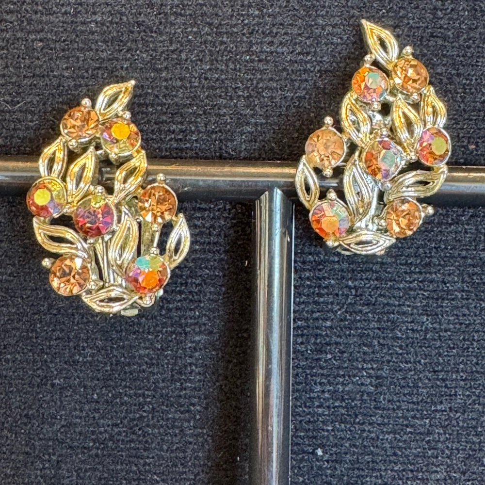 Vintage Lisner Earrings with AB Crystals-elegant!